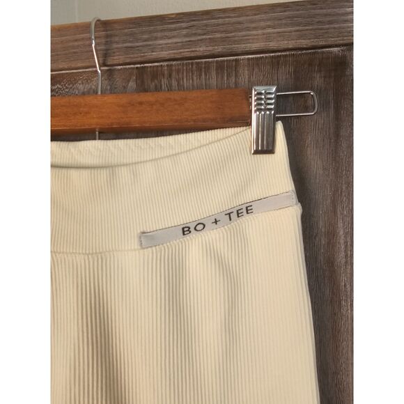 Bo & Tee High Waist Split Flare Ribbed Leggings Ivory Small - Picture 3 of 7
